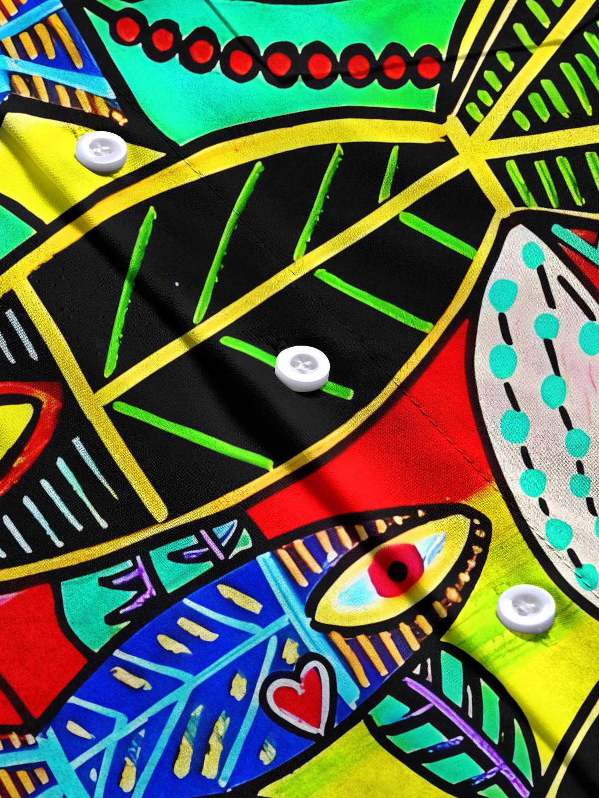 Art Fish Print Men's Pocket Short Sleeve Shirts