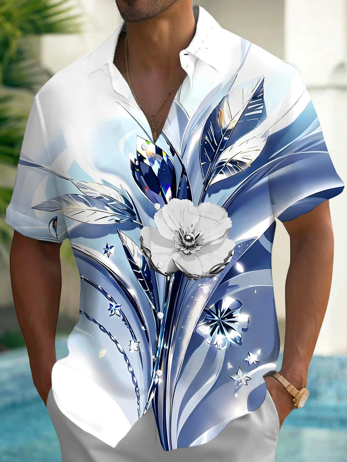 Floral Men's Pocket Short Sleeve Shirts