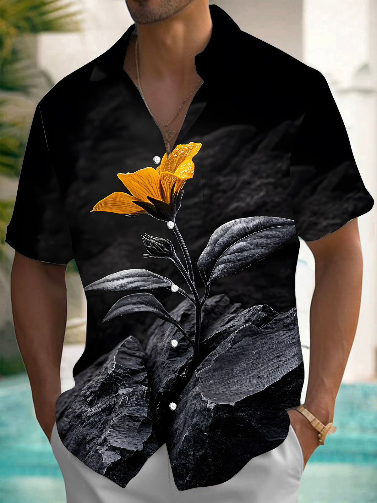 Floral Print Men's Pocket Short Sleeve Shirts