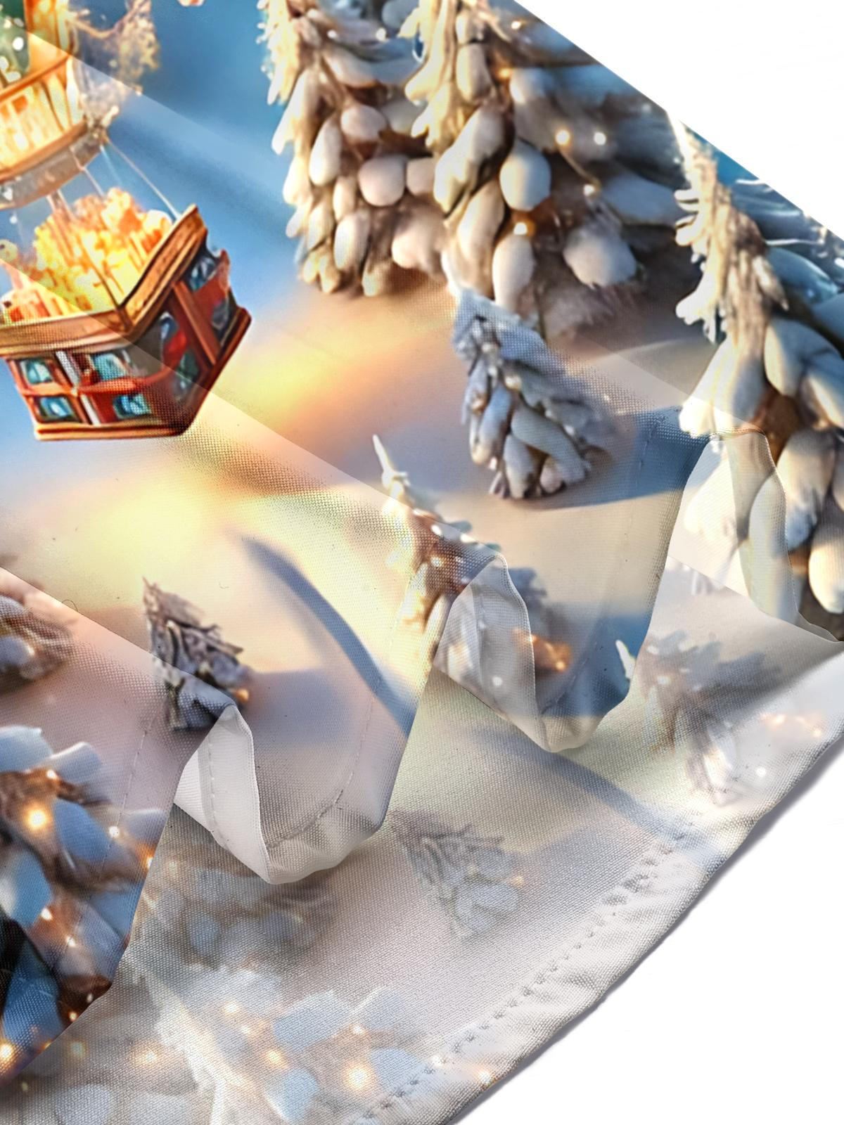 Winter Snow Scene Hot Air Balloon Print Men's Pocket Short Sleeve Shirts