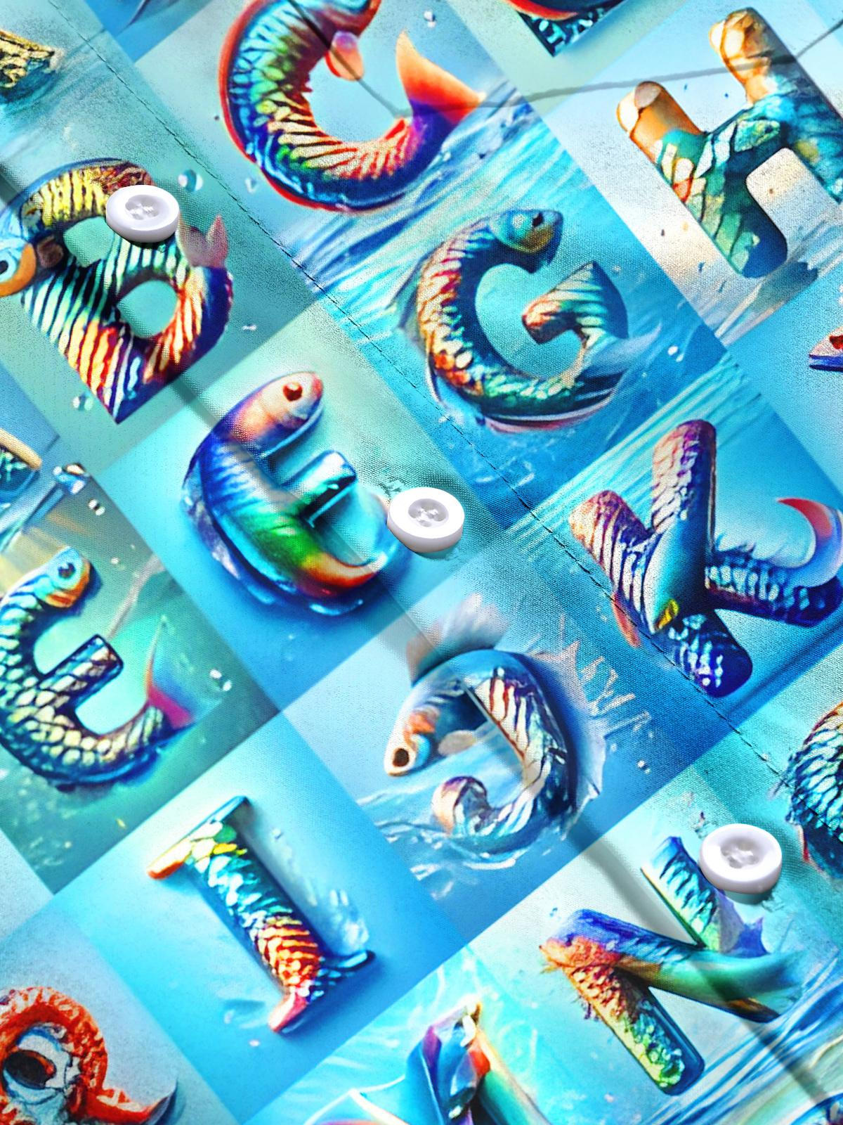 Funny Alphabet Fish Men's Pocket Short Sleeve Shirts