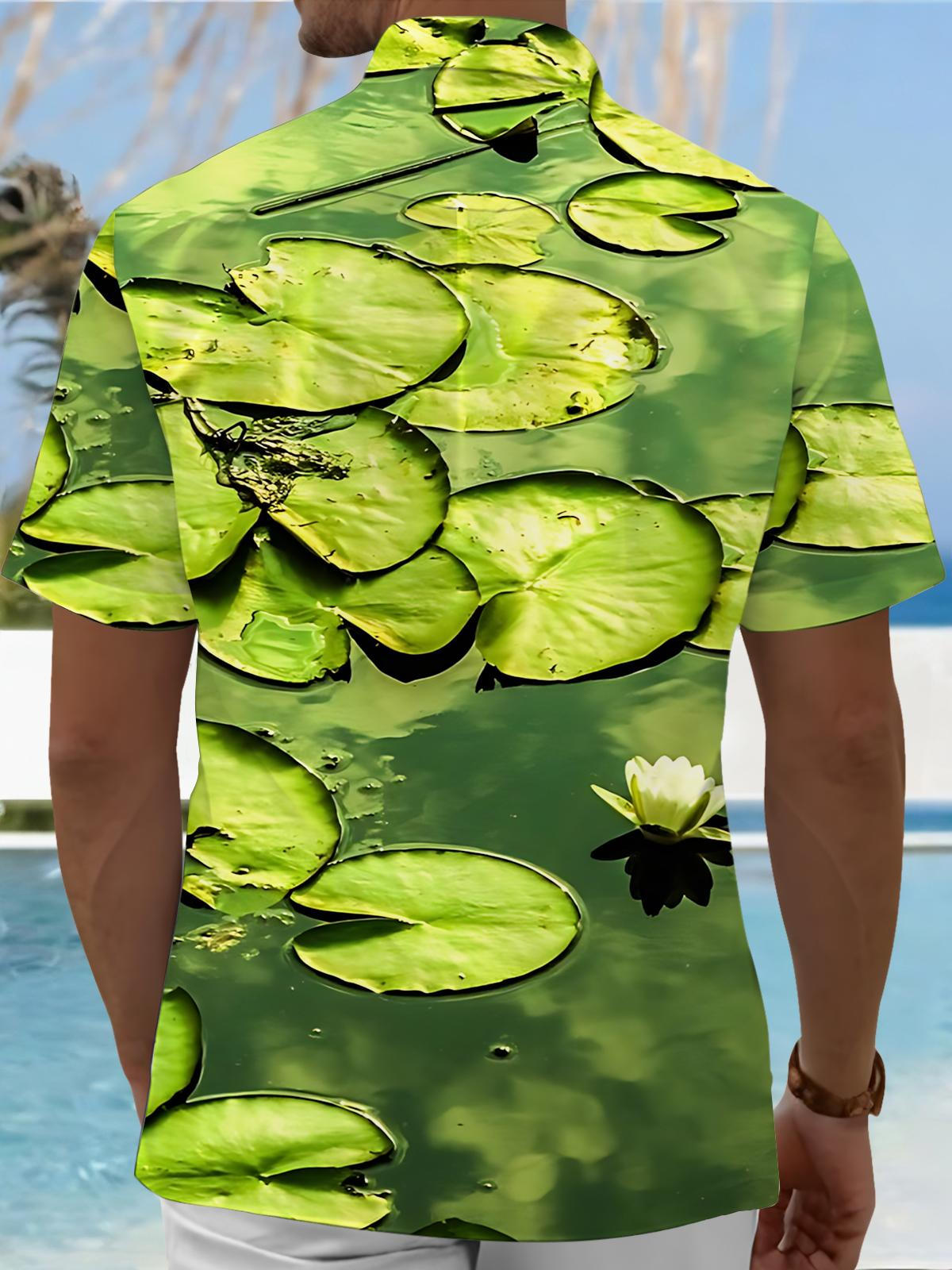 Lotus Leaf Print Men's Pocket Short Sleeve Shirts