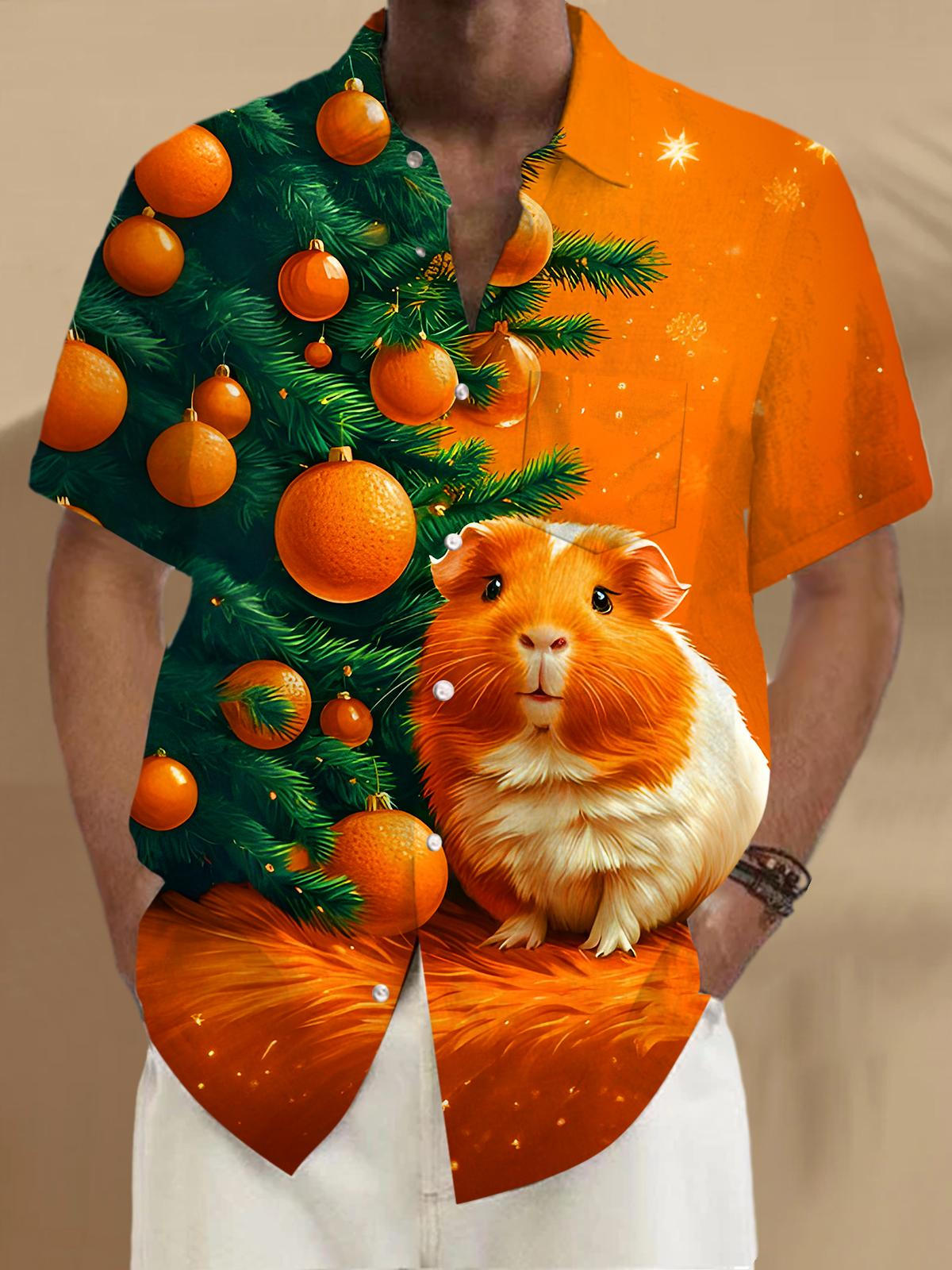 Fun Orange Guinea Pig Men's Pocket Short Sleeve Shirts