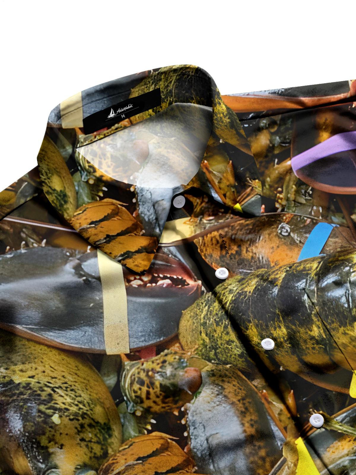 Lobster Print Men's Pocket Short Sleeve Shirts