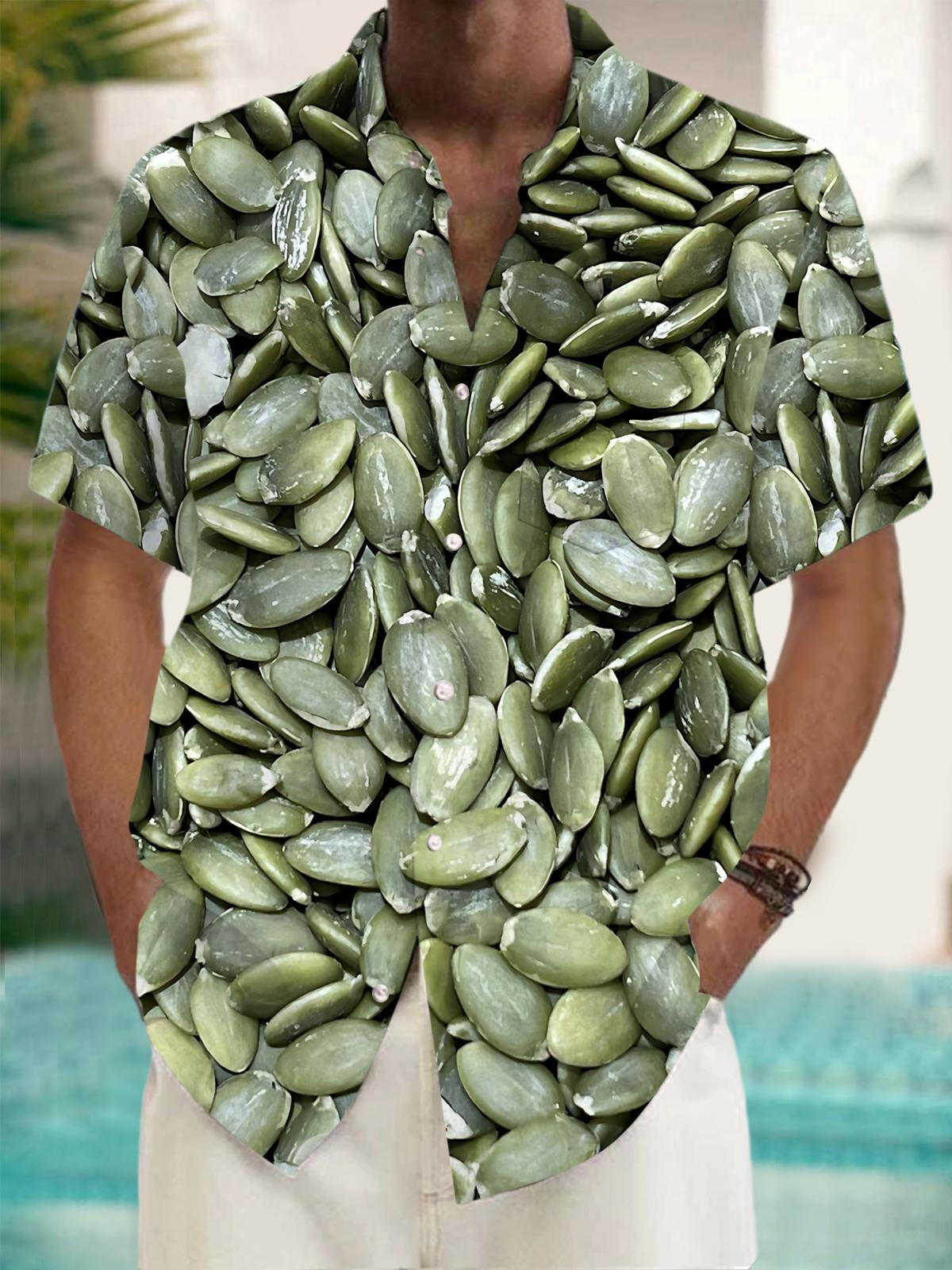 Melon Seed Print Men's Pocket Short Sleeve Shirts