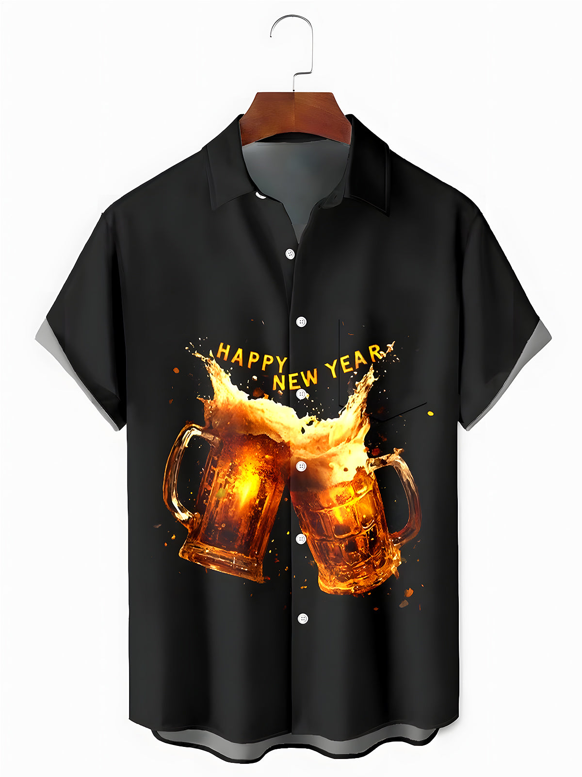 New Year Beer Men's Pocket Short Sleeve Shirts