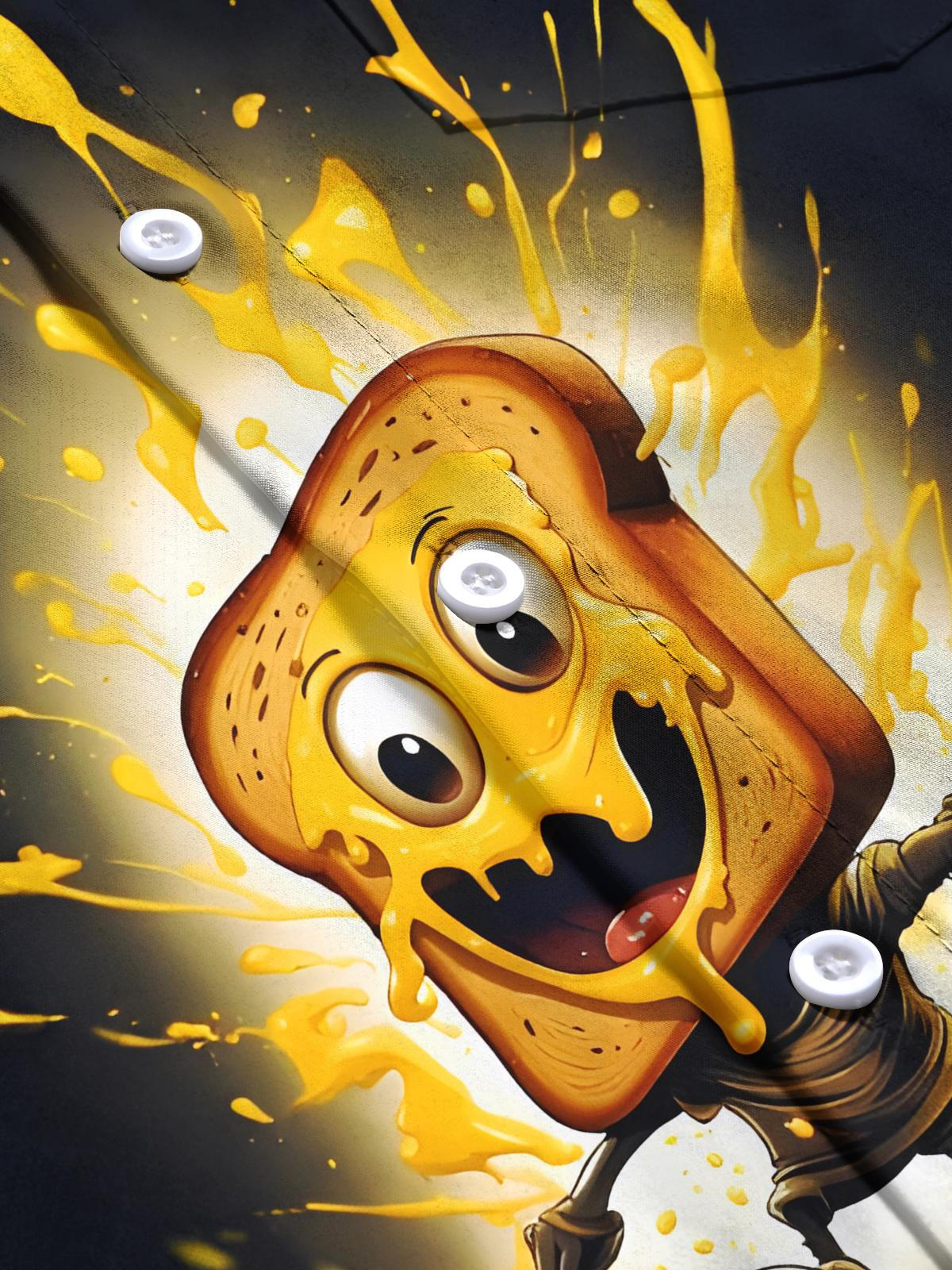 Funny Toast Print Men's Pocket Short Sleeve Shirts