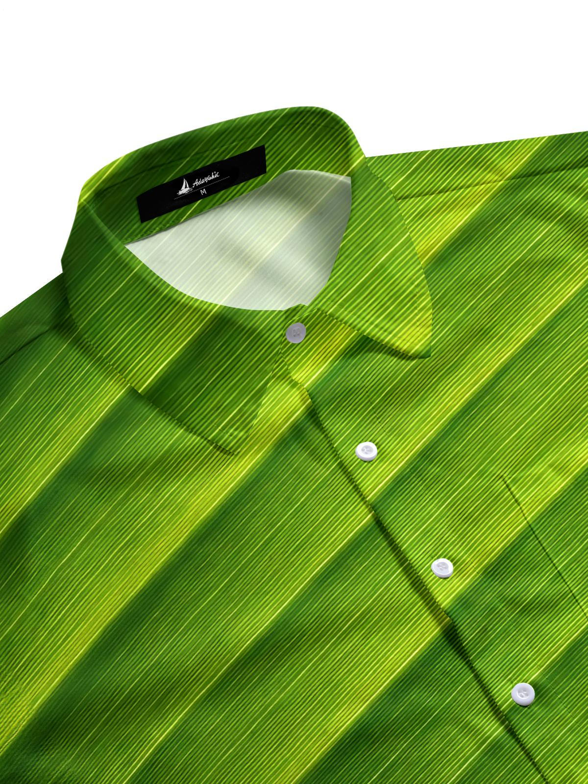 Green Leaf Print Men's Pocket Short Sleeve Shirts