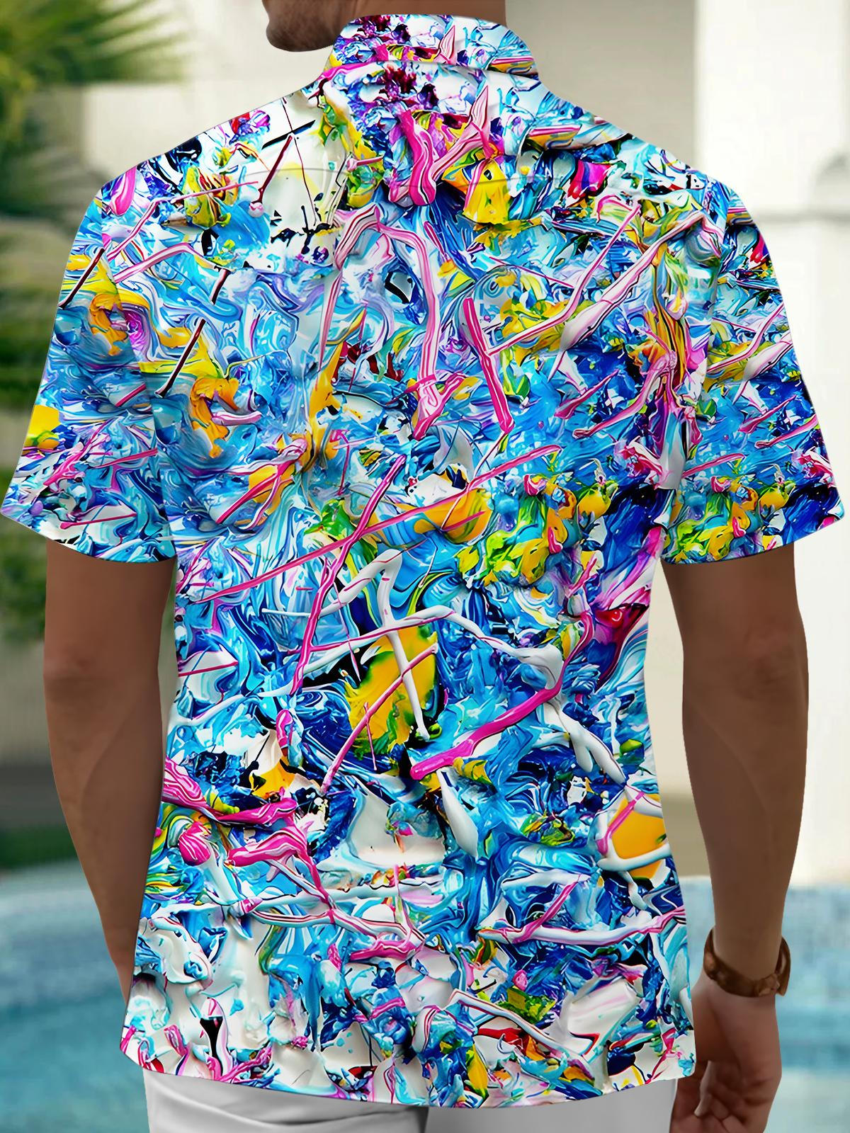 Abstract Line Art Print Men's Pocket Short Sleeve Shirts