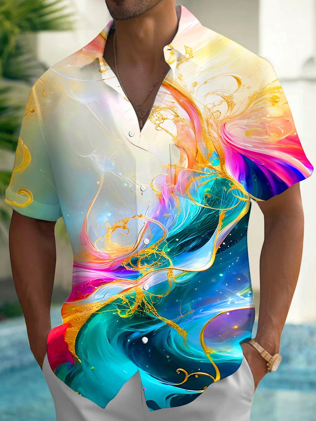 Molten Gold Fluid Art Men's Pocket Short Sleeve Shirts