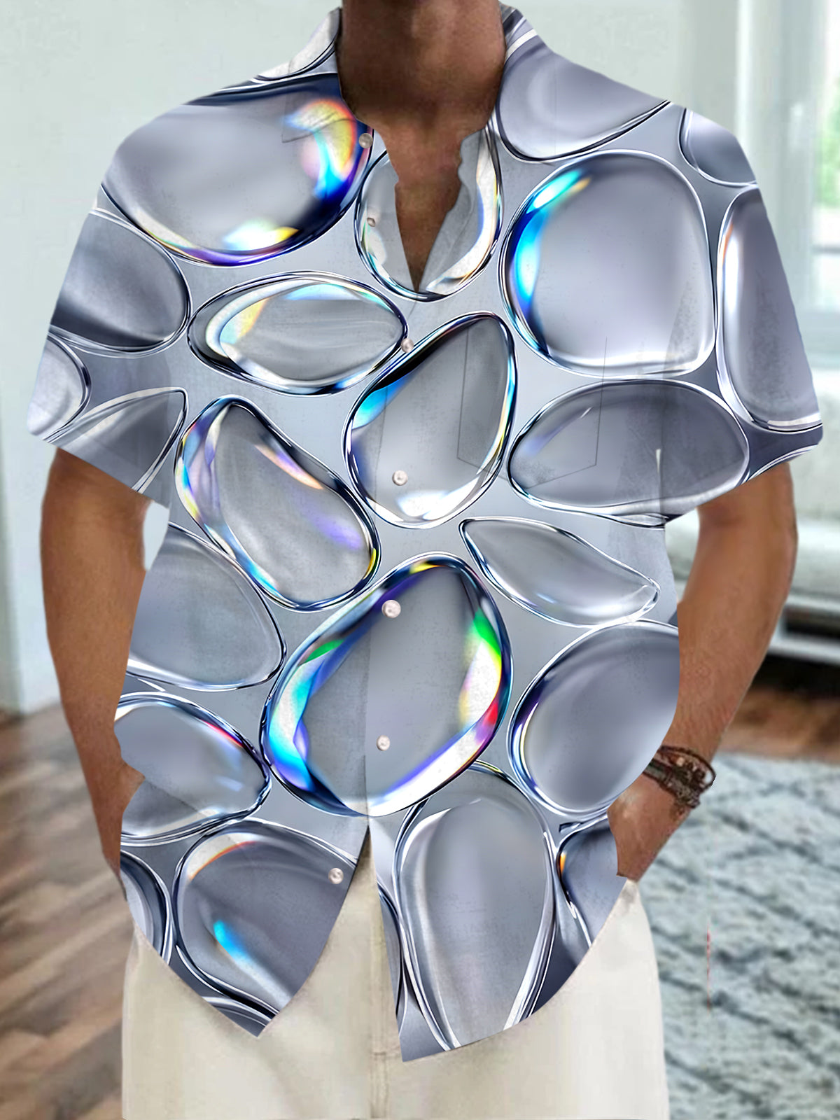 Water Drop Men's Pocket Short Sleeve Shirts