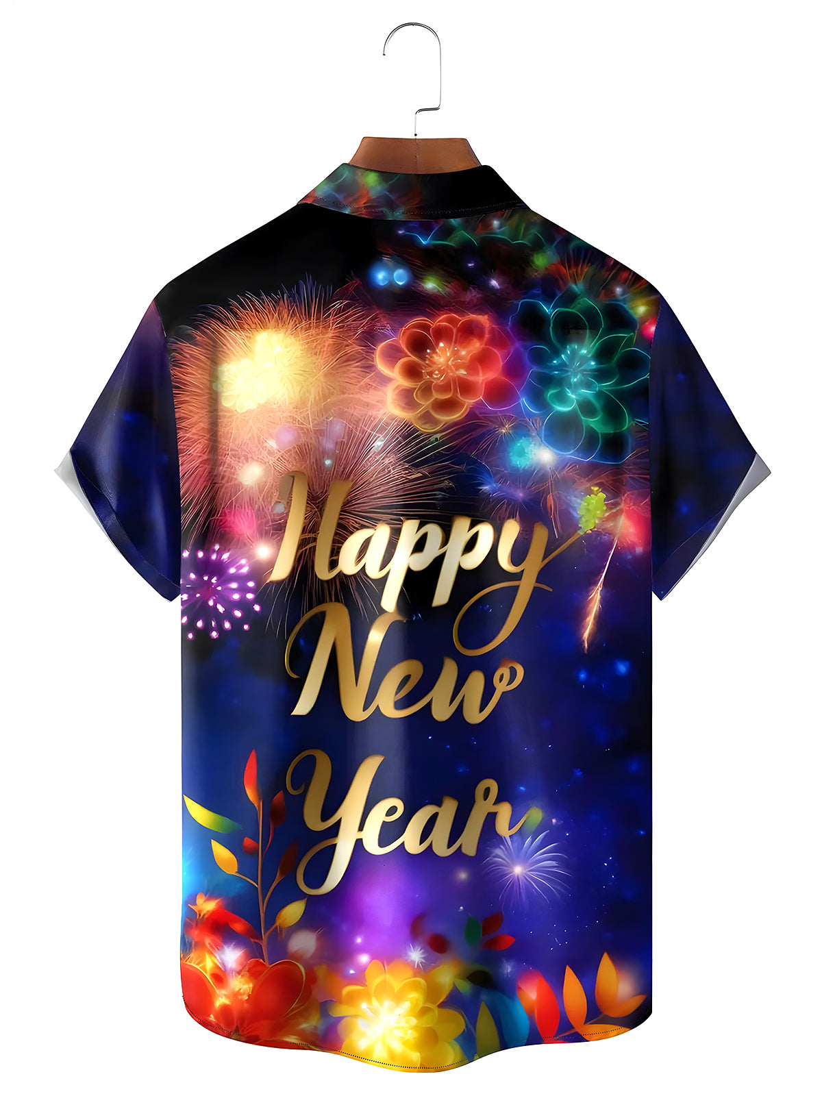 New Year Floral Men's Pocket Short Sleeve Shirts