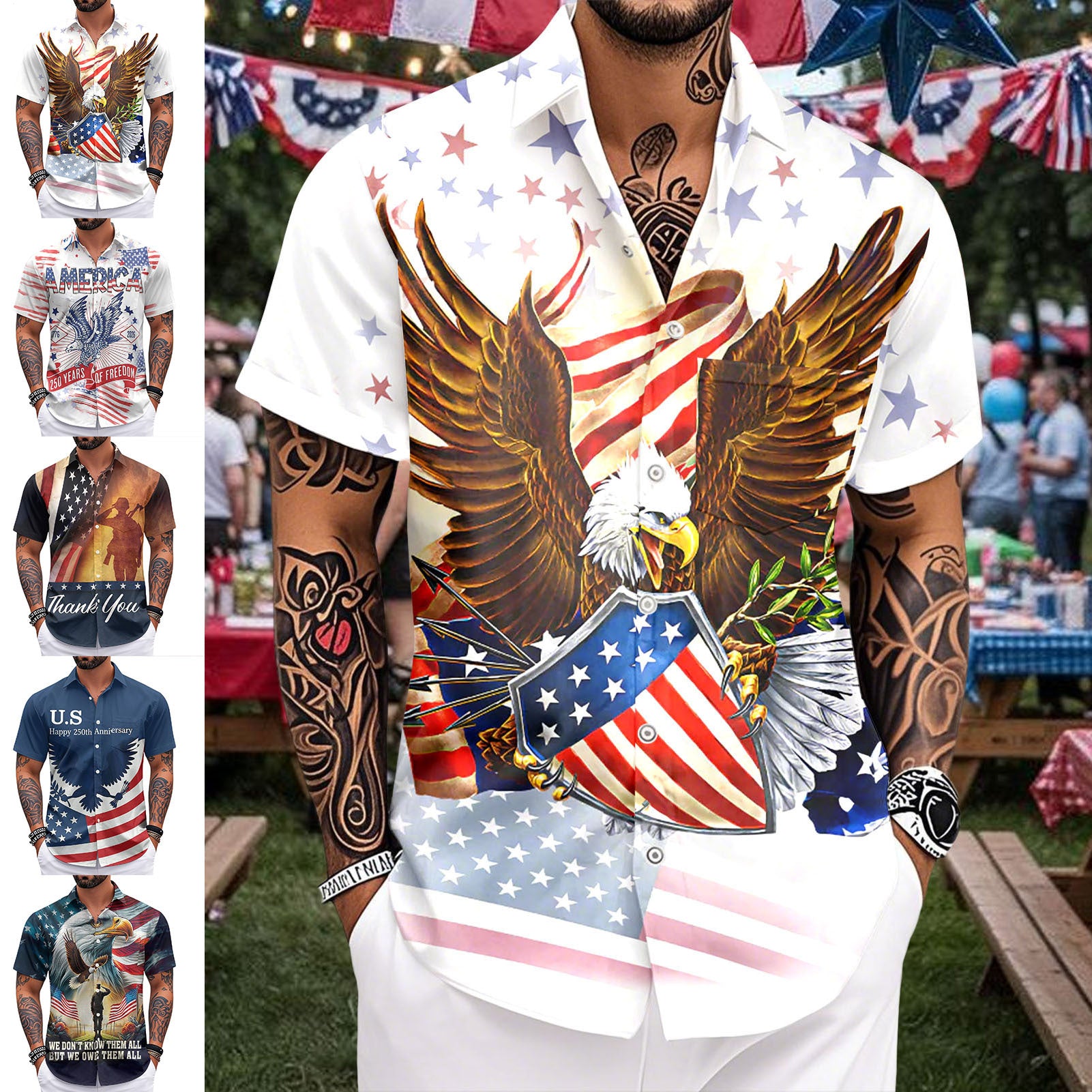 Patriotic Hawaiian Shirts for Men 250 Years Eagle Flag Patriotic Button Up Shirt Hawaiian Outfit for Parade sweetie