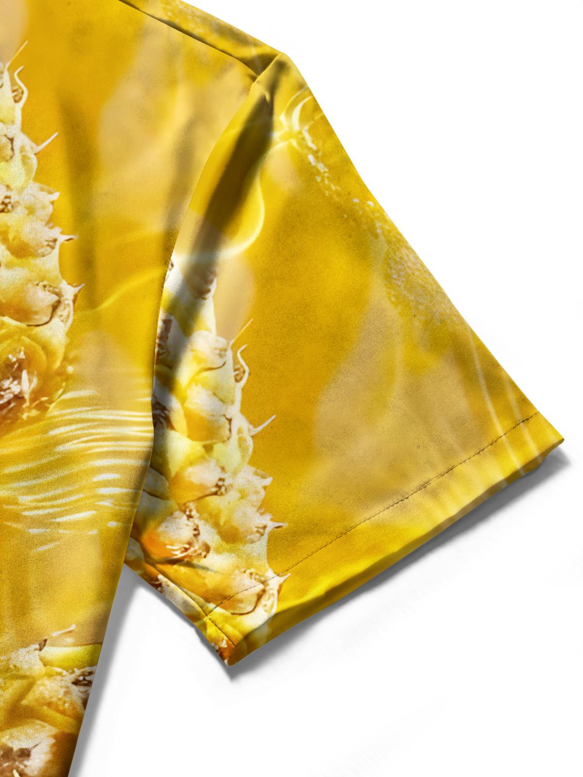 Pineapple Print Men's Pocket Short Sleeve Shirts