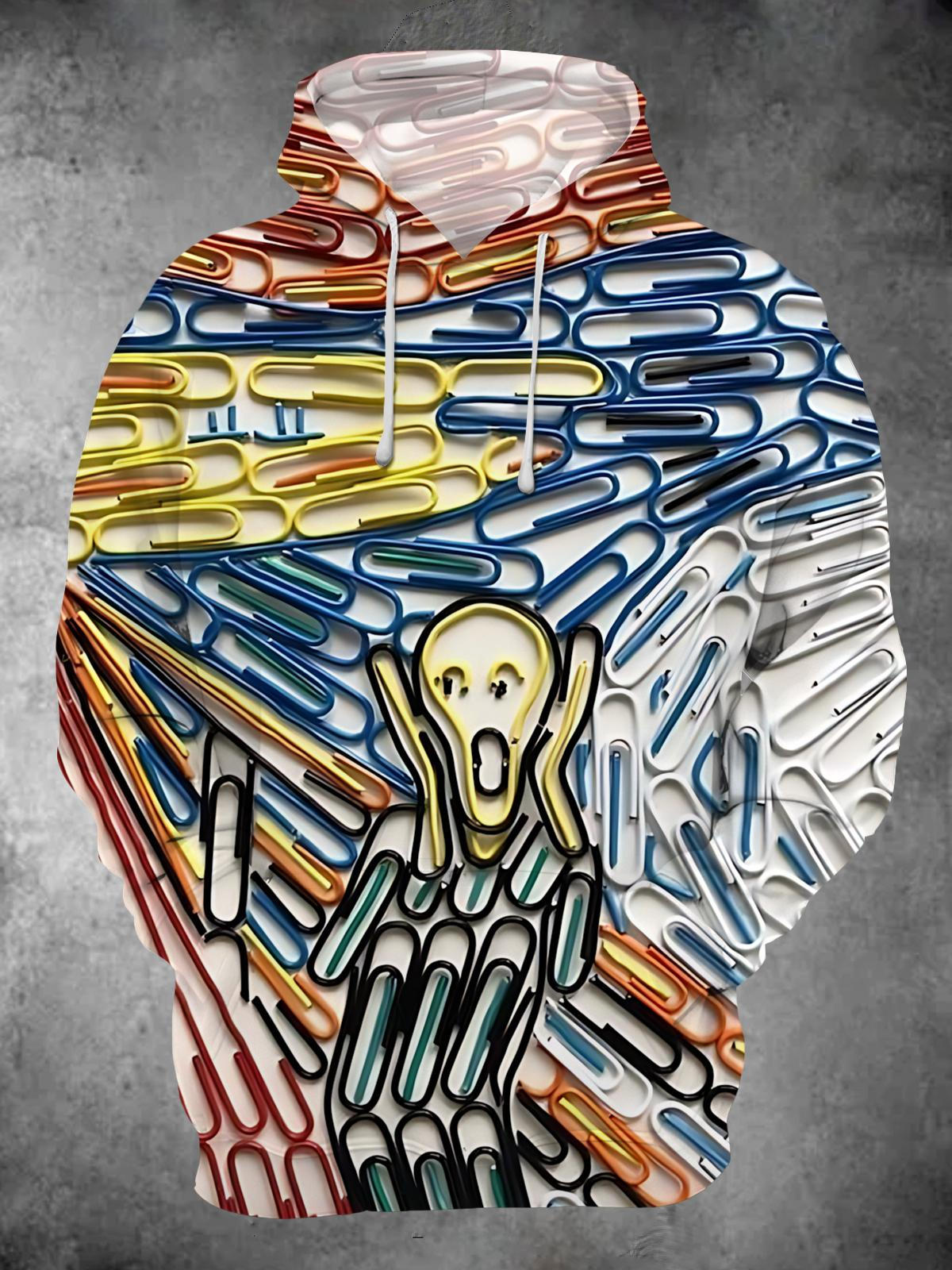 Abstract Pin Art Print Men's Long Sleeve Printing Pocket Hooded Sweatshirt