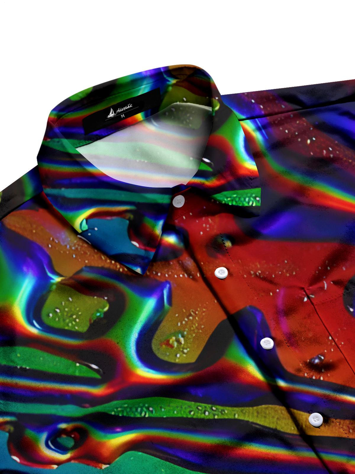 Rainbow Gradient Print Men's Pocket Short Sleeve Shirts