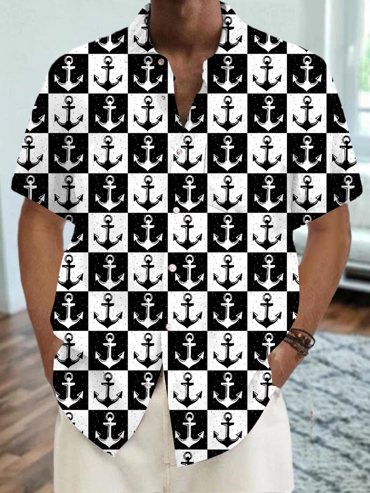 Anchor Print Men's Pocket Short Sleeve Shirts