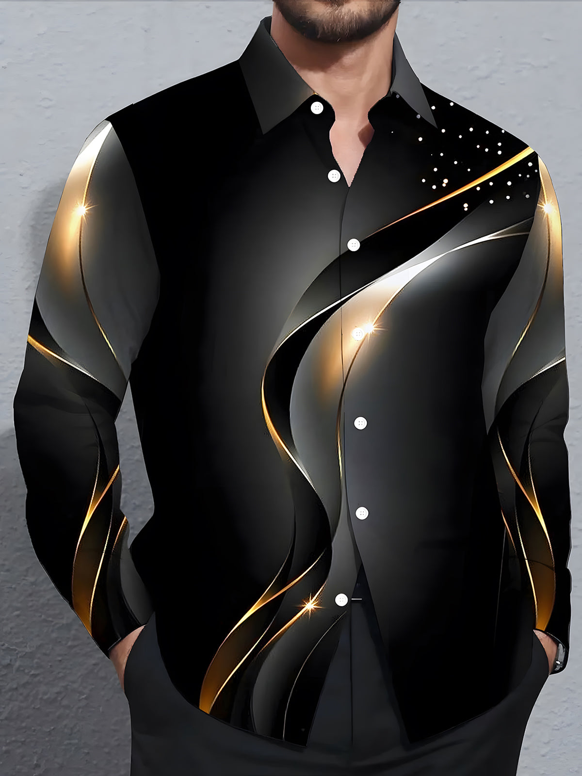 Abstract Men's Pocket Long Sleeve Shirts