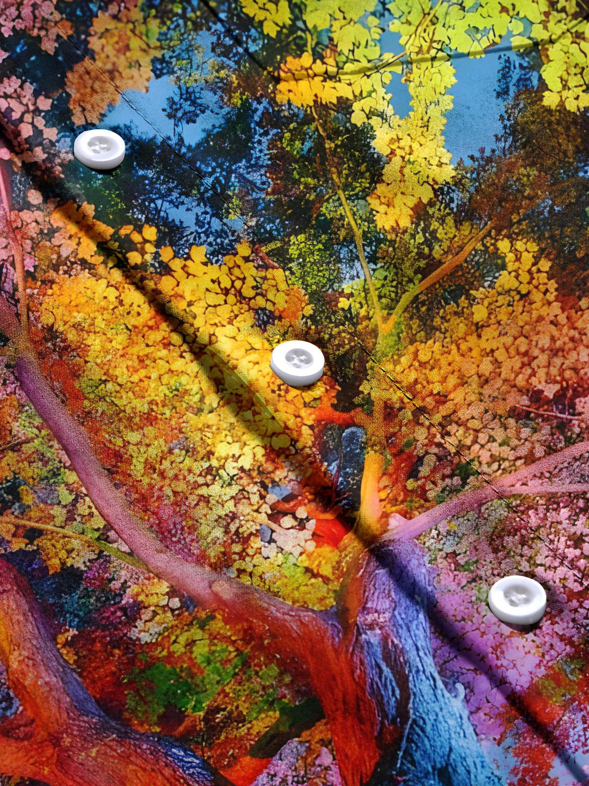 Tree Print Men's Pocket Short Sleeve Shirts