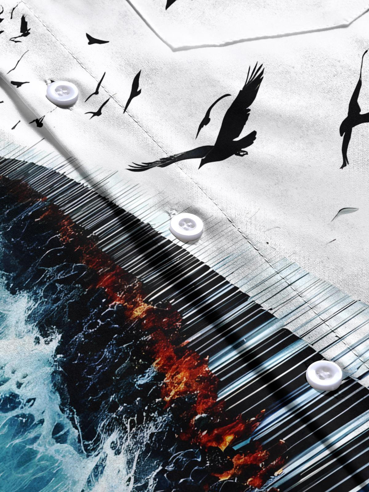 Seawater Piano Print Men's Pocket Short Sleeve Shirts