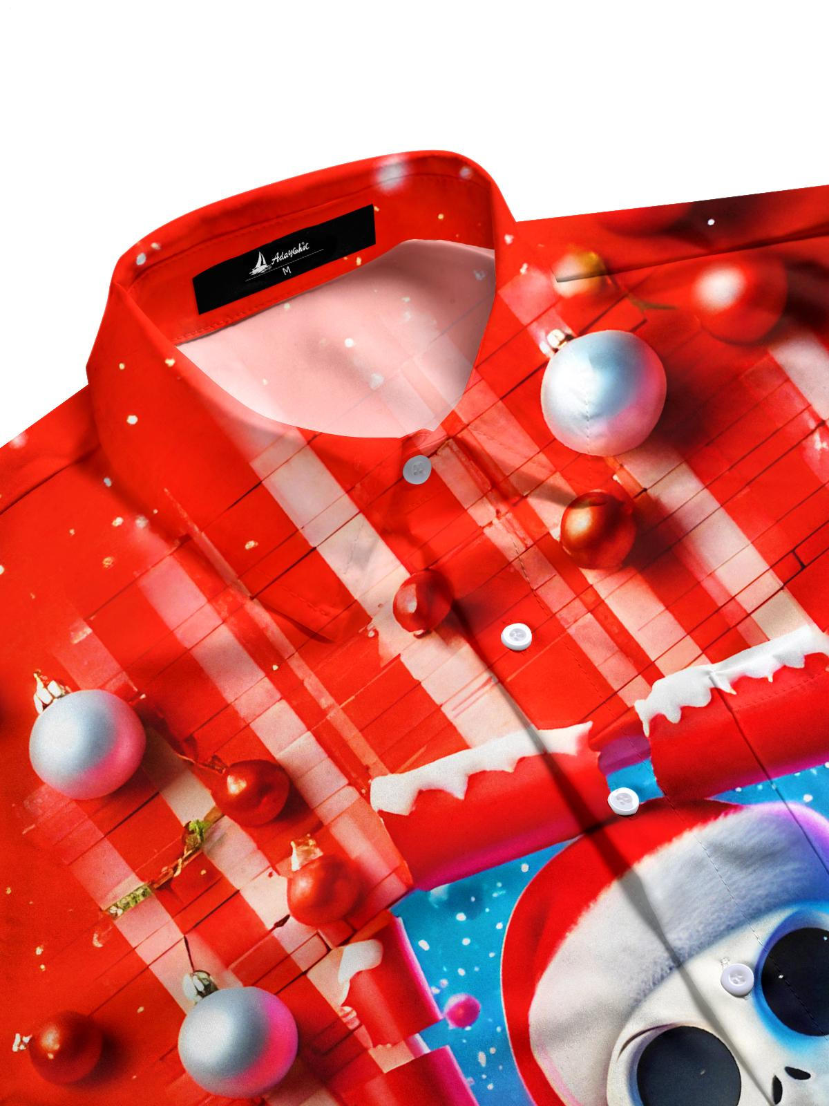 Fun Christmas Skull Xmas Men's Pocket Short Sleeve Shirts