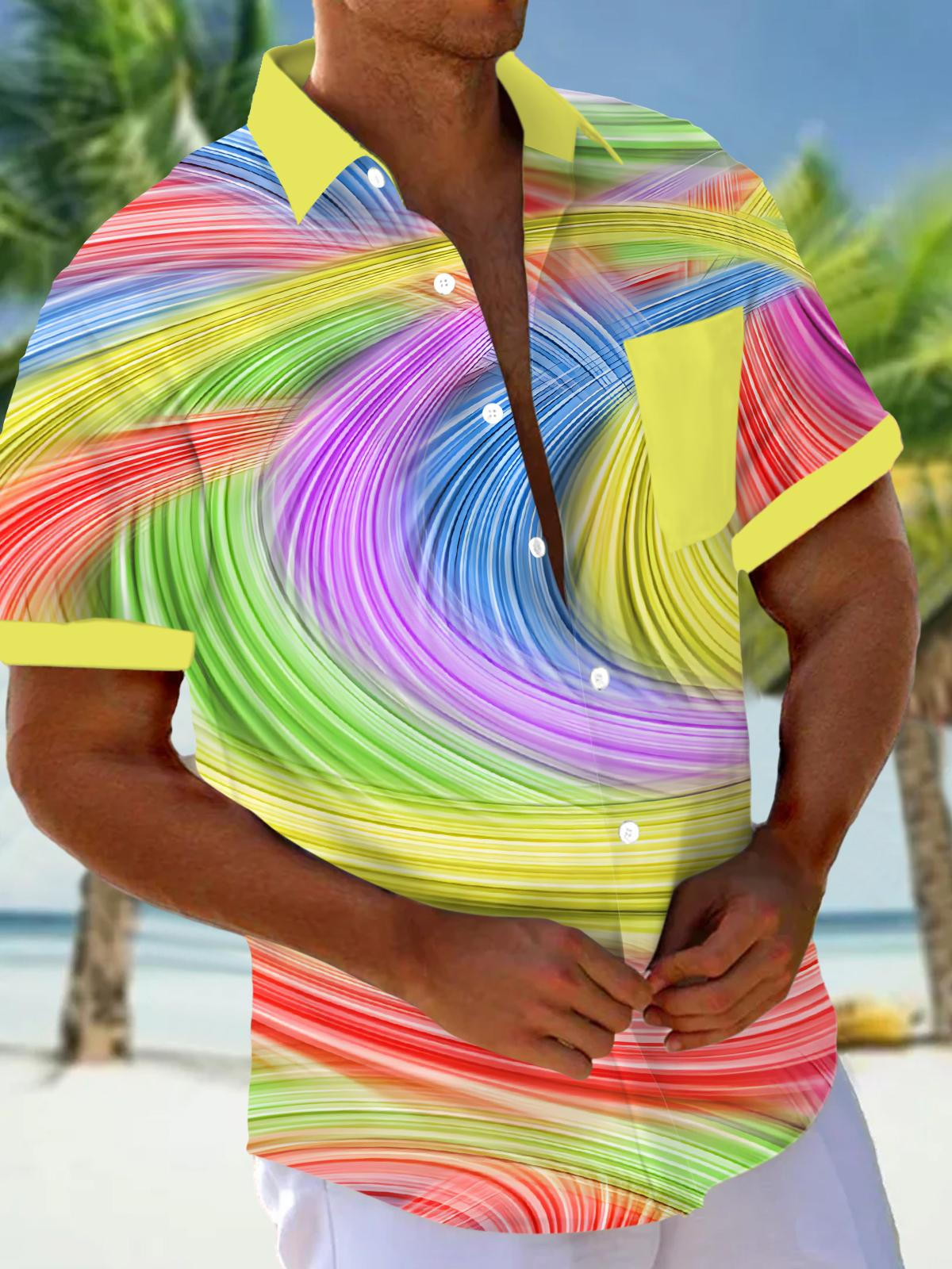 Gradient Print Men's Pocket Short Sleeve Shirts