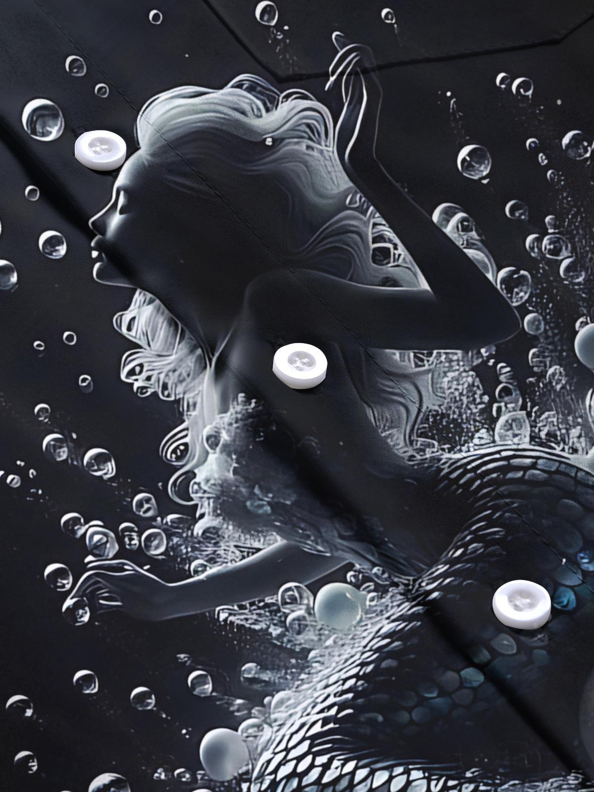 Mermaid Print Men's Pocket Short Sleeve Shirts