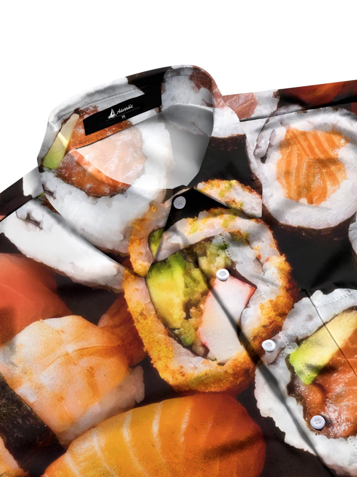 Sushi Print Men's Pocket Short Sleeve Shirts