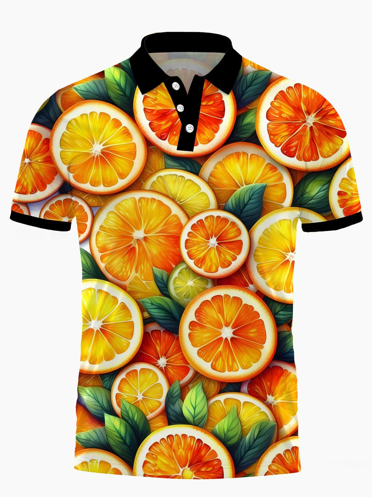 Lemon Men's Short Sleeve Button Polo Shirt