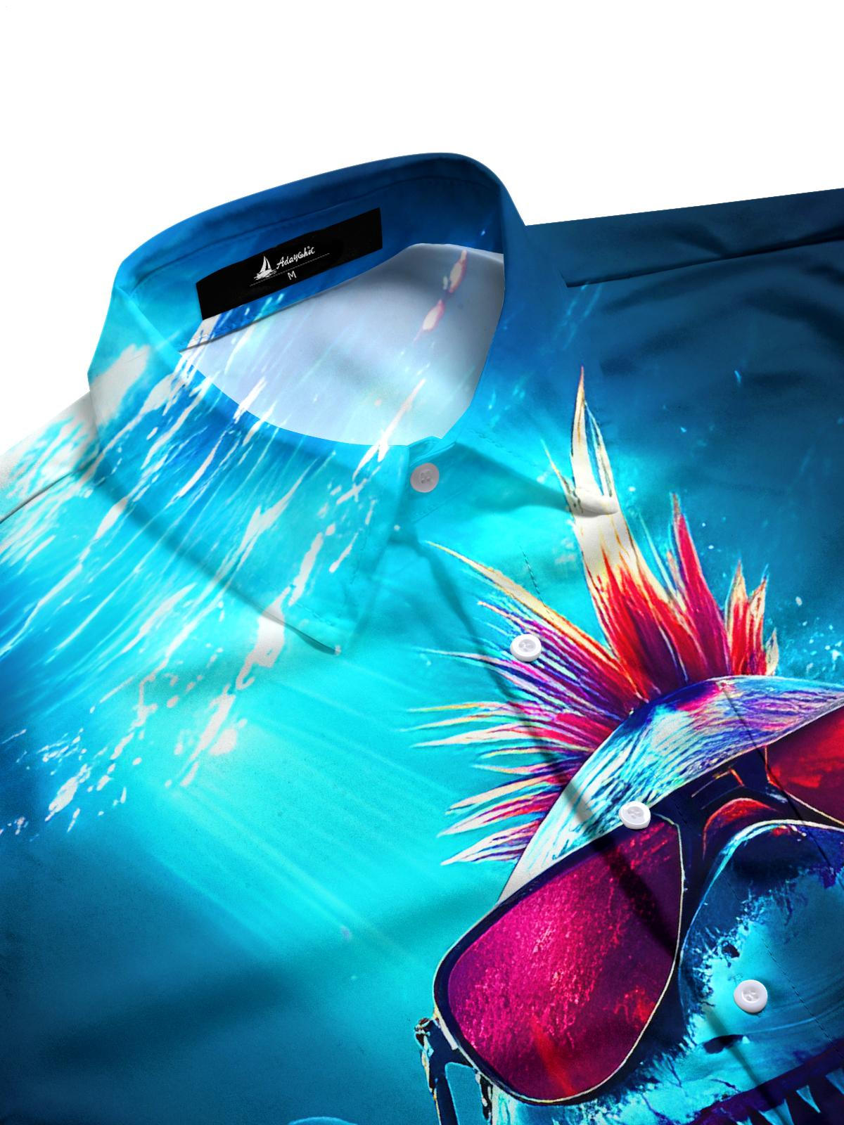 Funny Shark Wearing Sunglasses Men's Pocket Short Sleeve Shirts