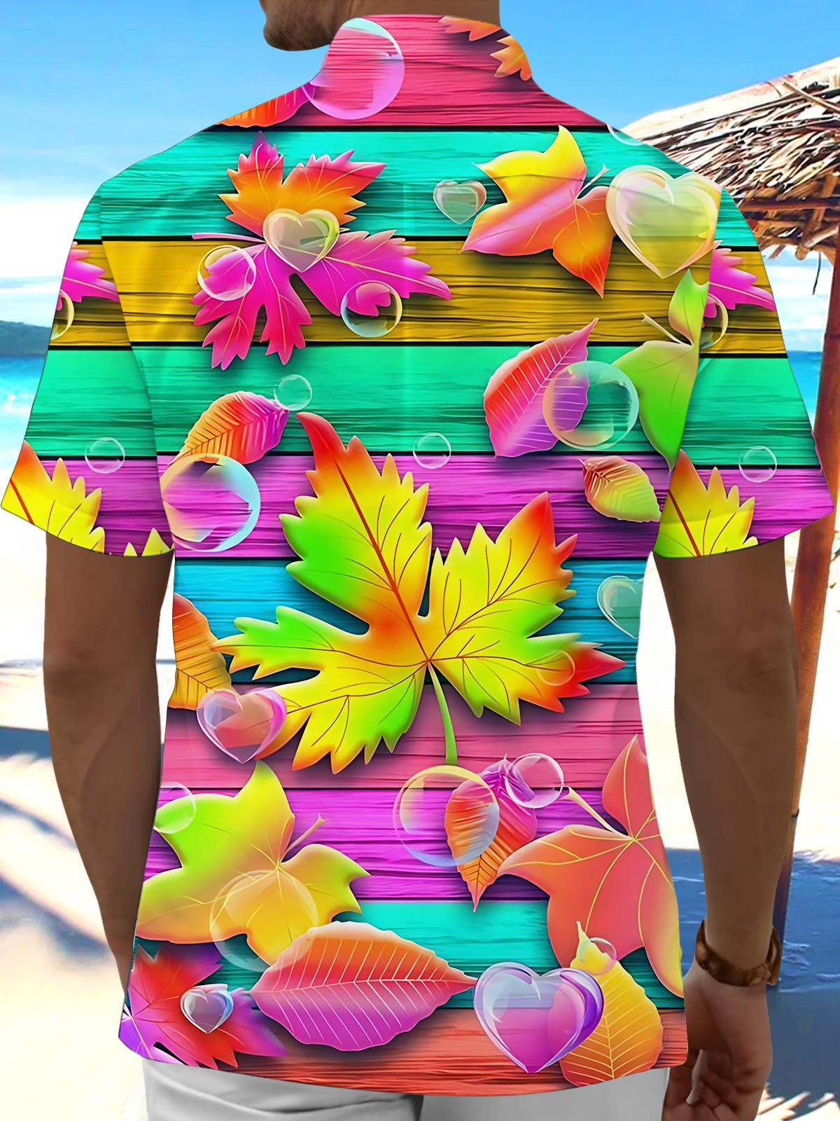 Leaf Print Men's Pocket Short Sleeve Shirts