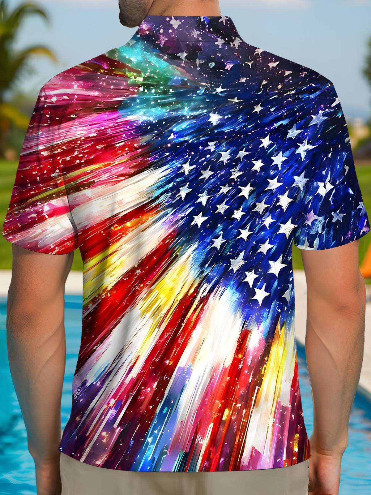 Independence Day Men's Short Sleeve Button Polo Shirt