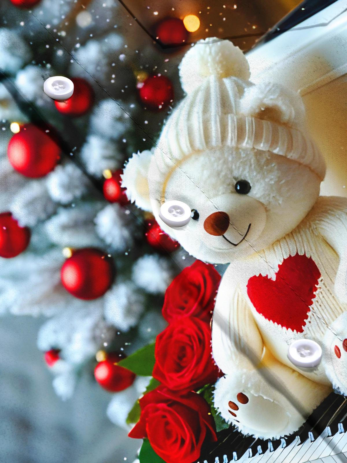 Christmas Tree Plush Bear Rose Piano Men's Pocket Short Sleeve Shirts