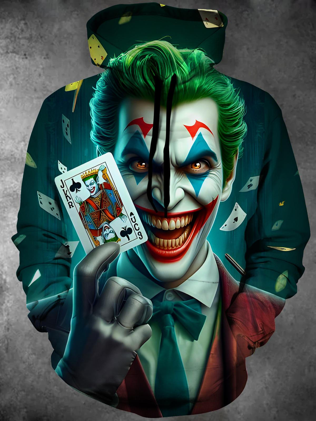 Funny Joker Poker Long Sleeve Hooded Pocket Men's Top