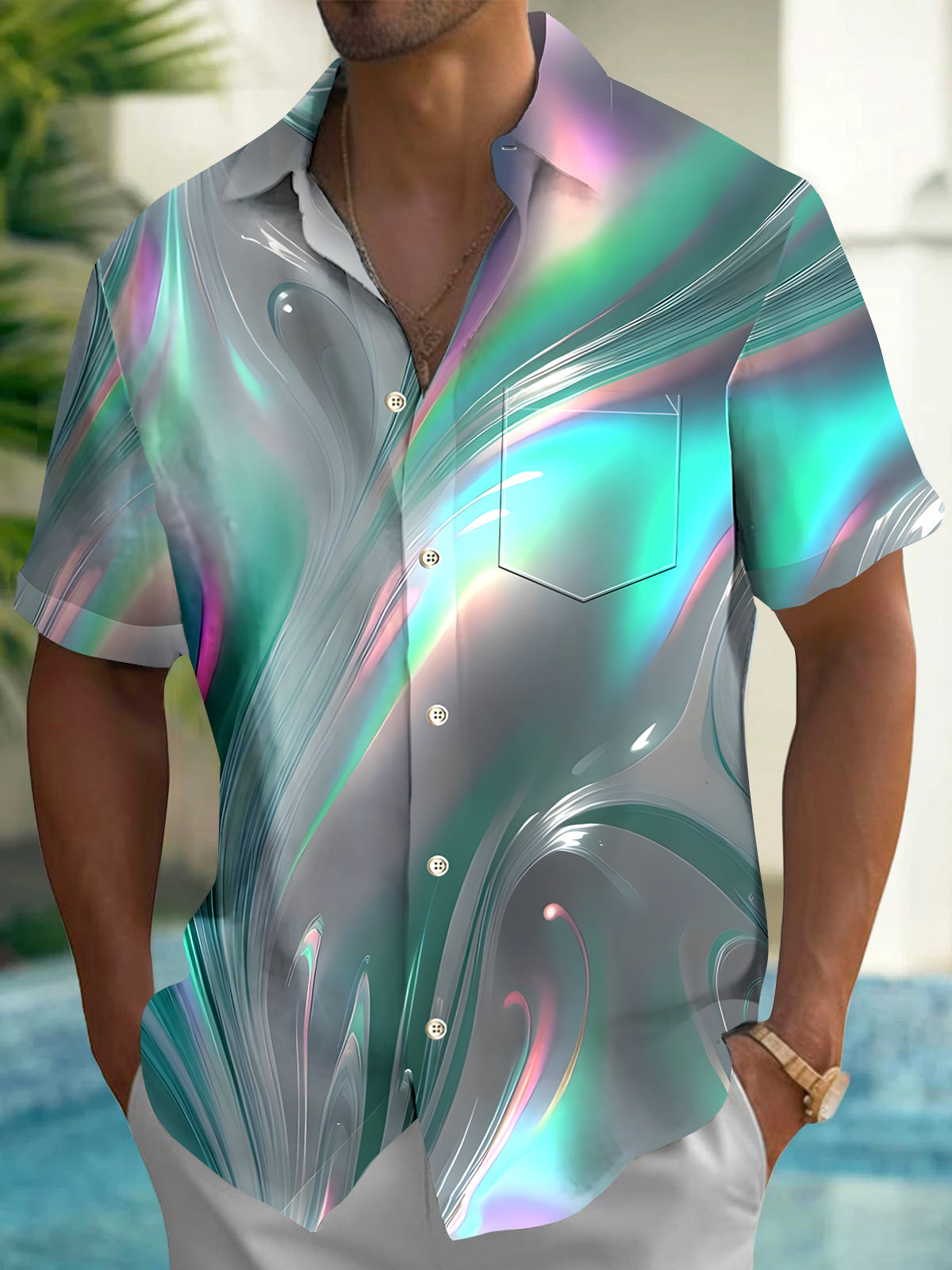 Abstract Men's Pocket Short Sleeve Shirts