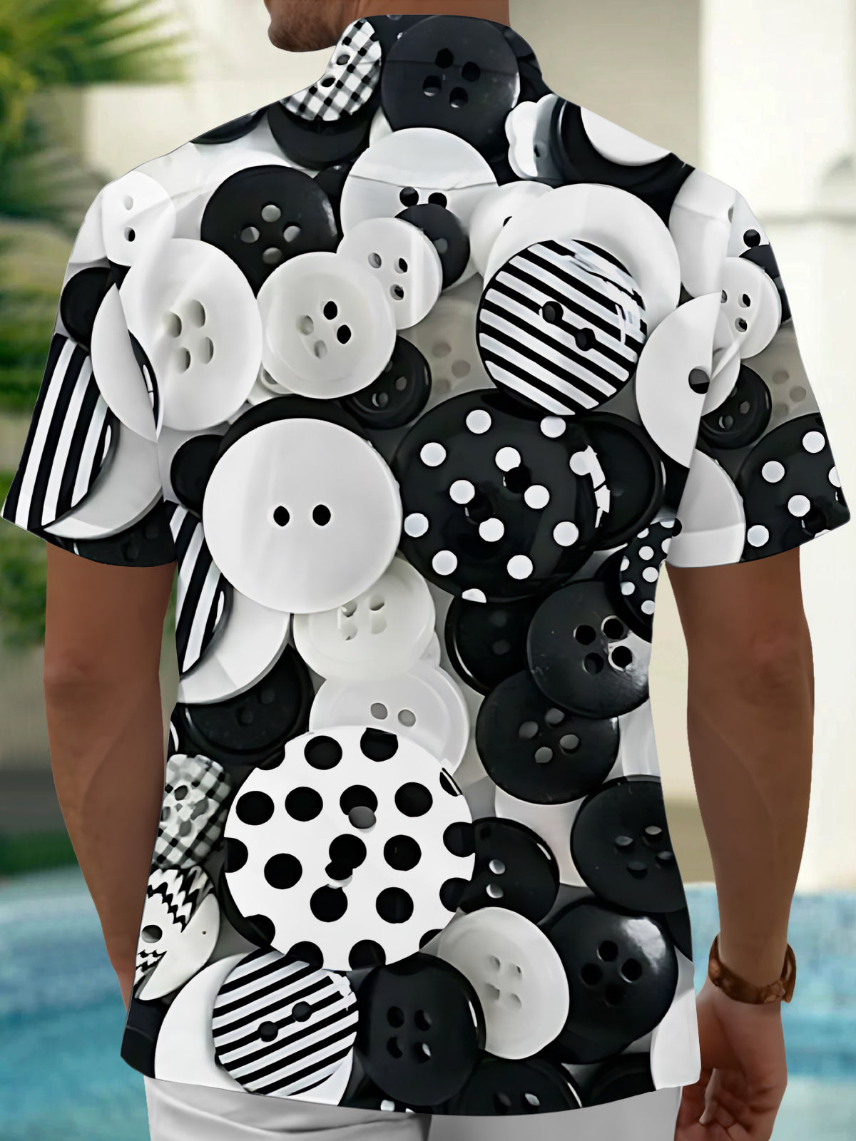 Button Print Men's Pocket Short Sleeve Shirts