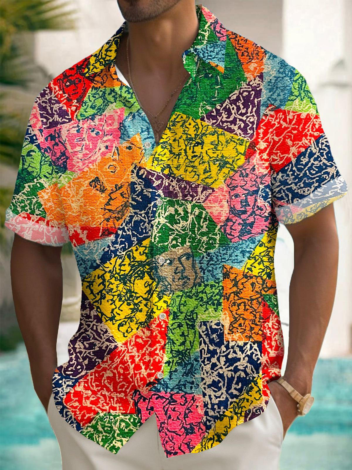 Vintage Abstract Art Print Men's Pocket Short Sleeve Shirts