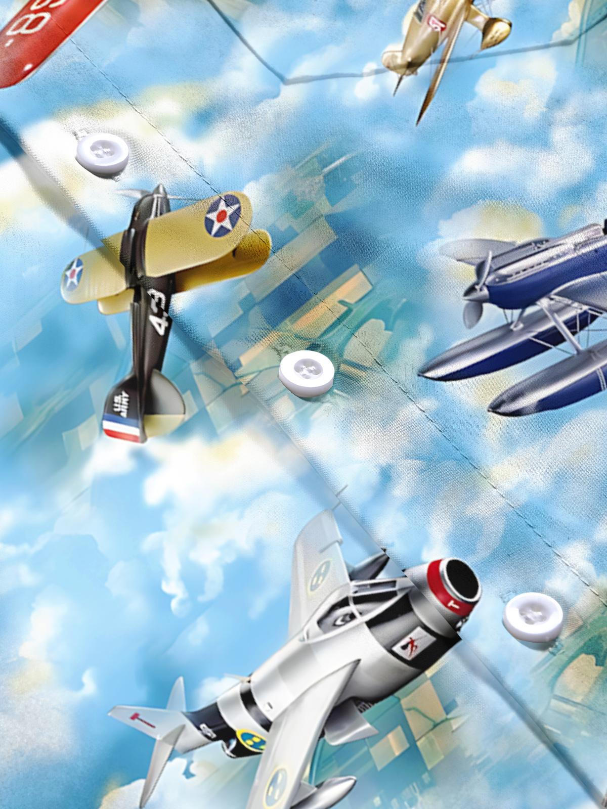 Airplane Print Men's Pocket Short Sleeve Shirts