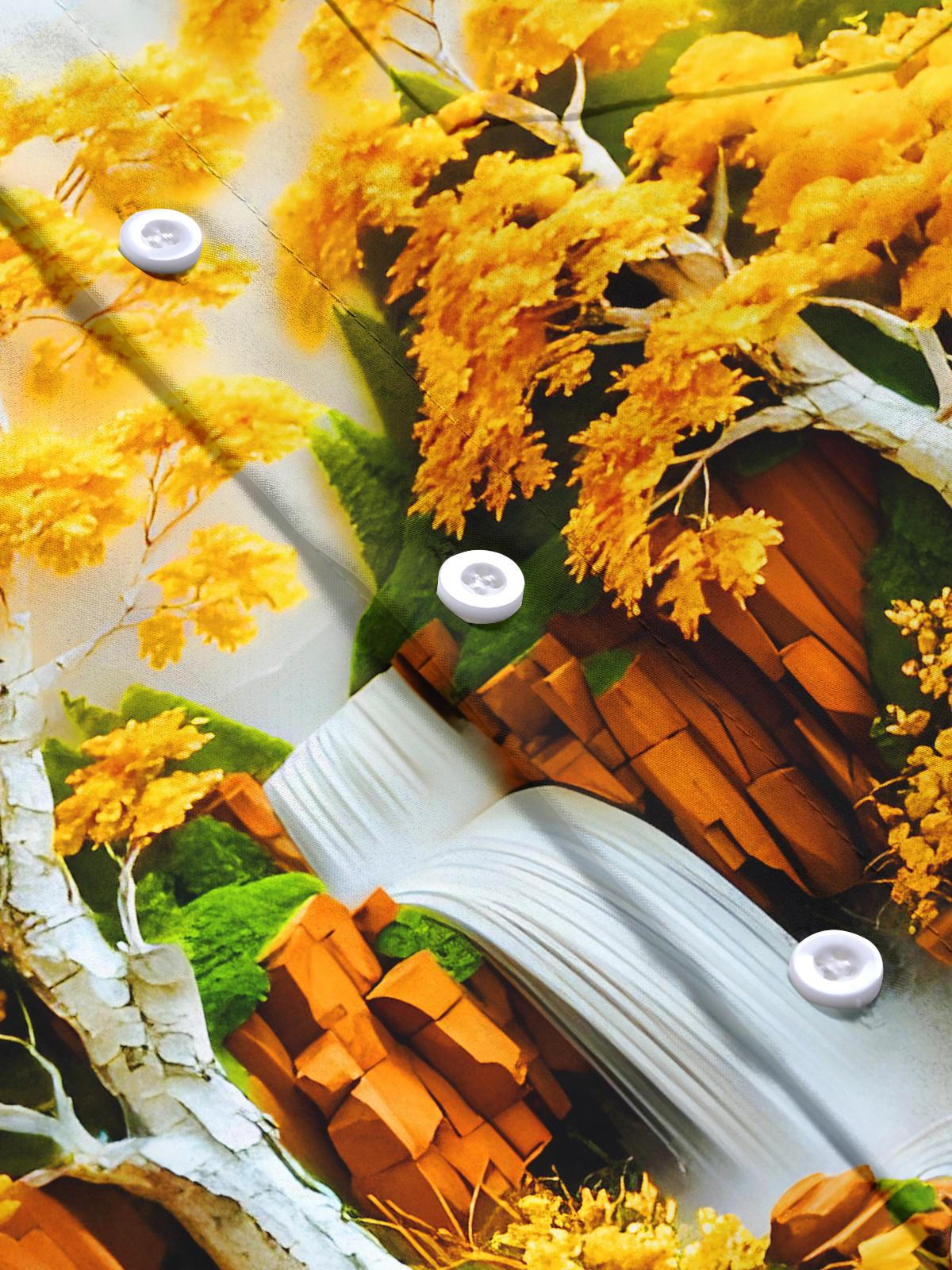 Autumn Maple Tree Waterfall Men's Pocket Short Sleeve Shirts