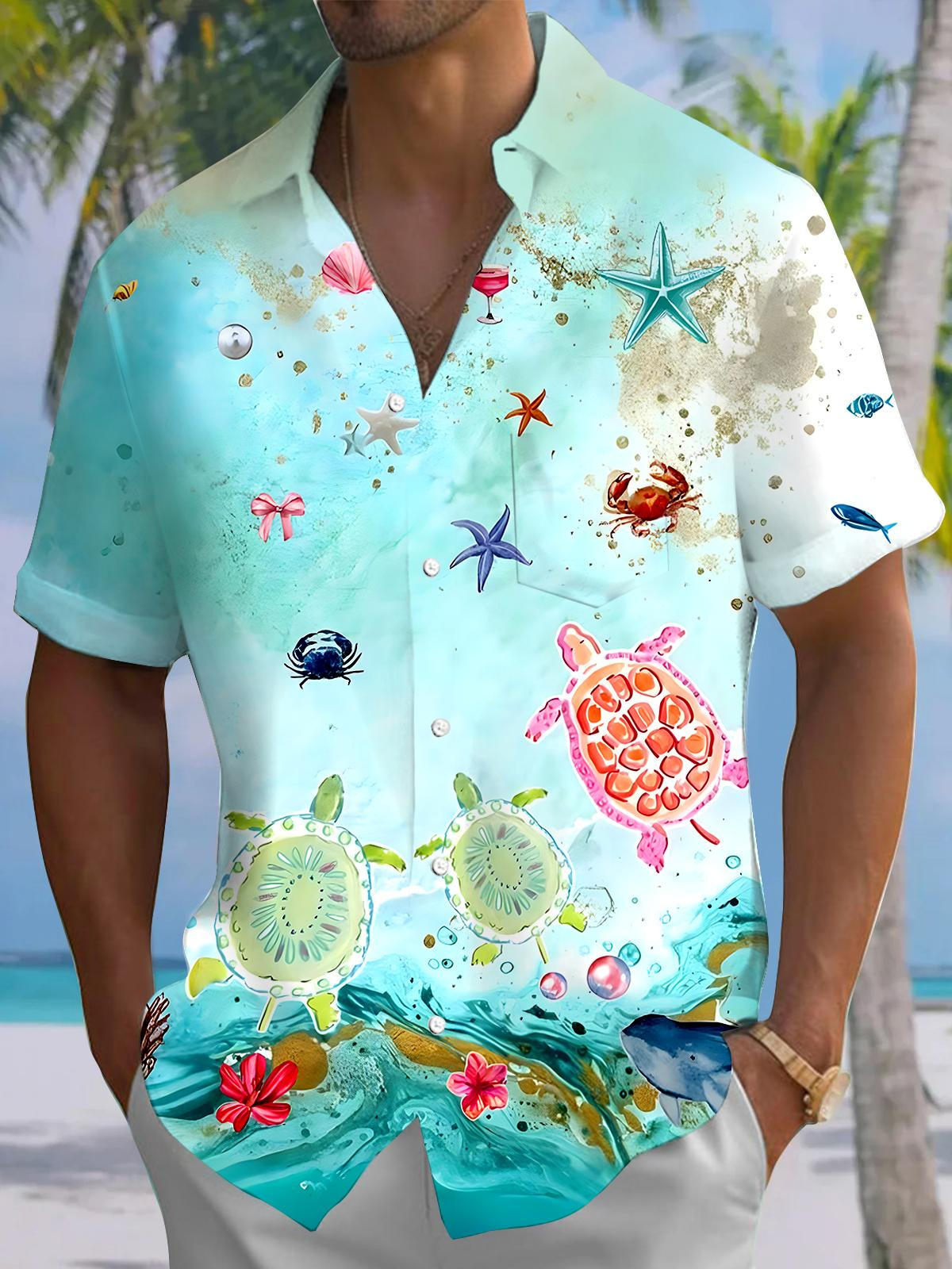 Hawaiian Turtle Men's Pocket Short Sleeve Shirts