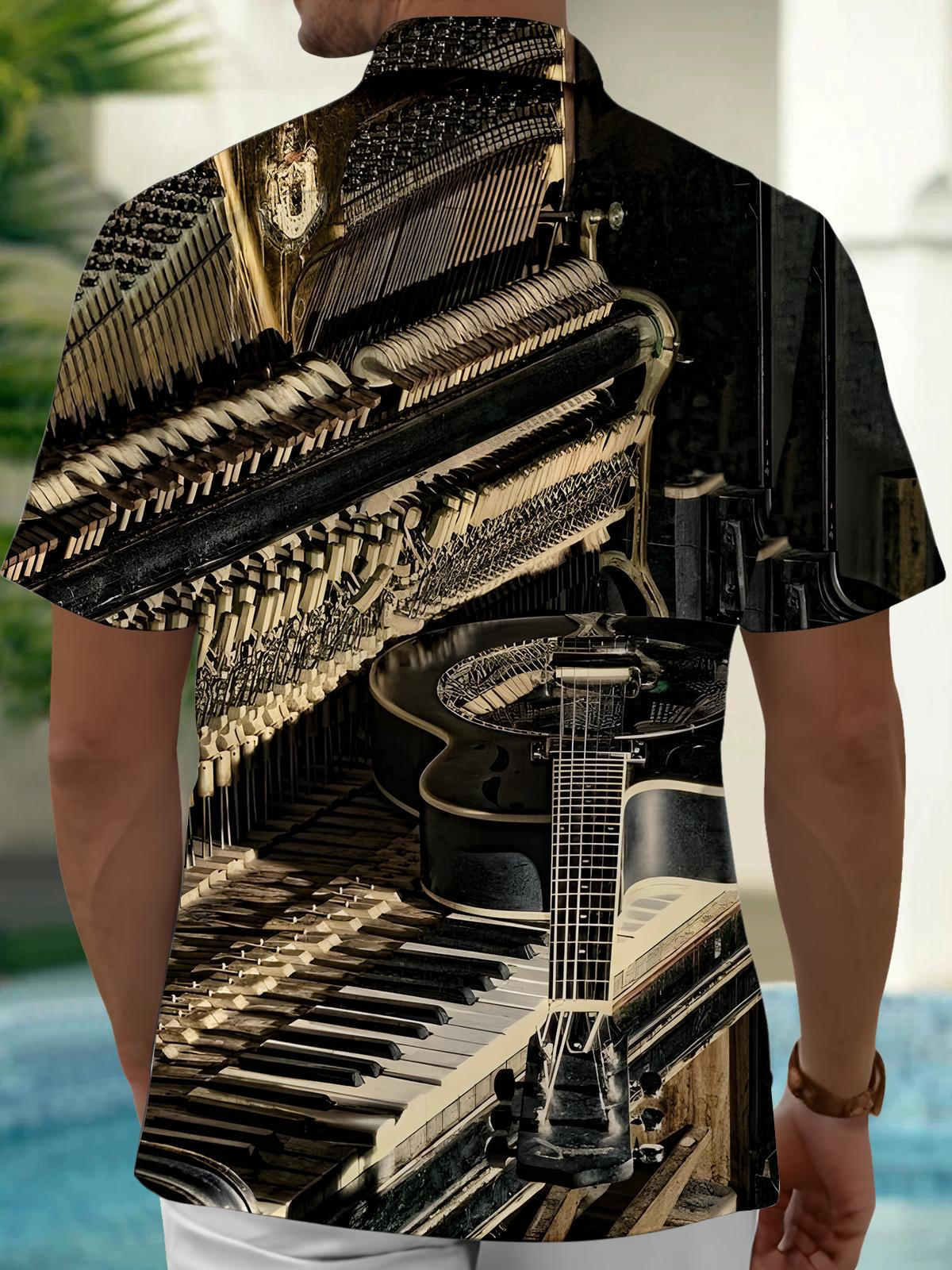 Piano Print Men's Pocket Short Sleeve Shirts
