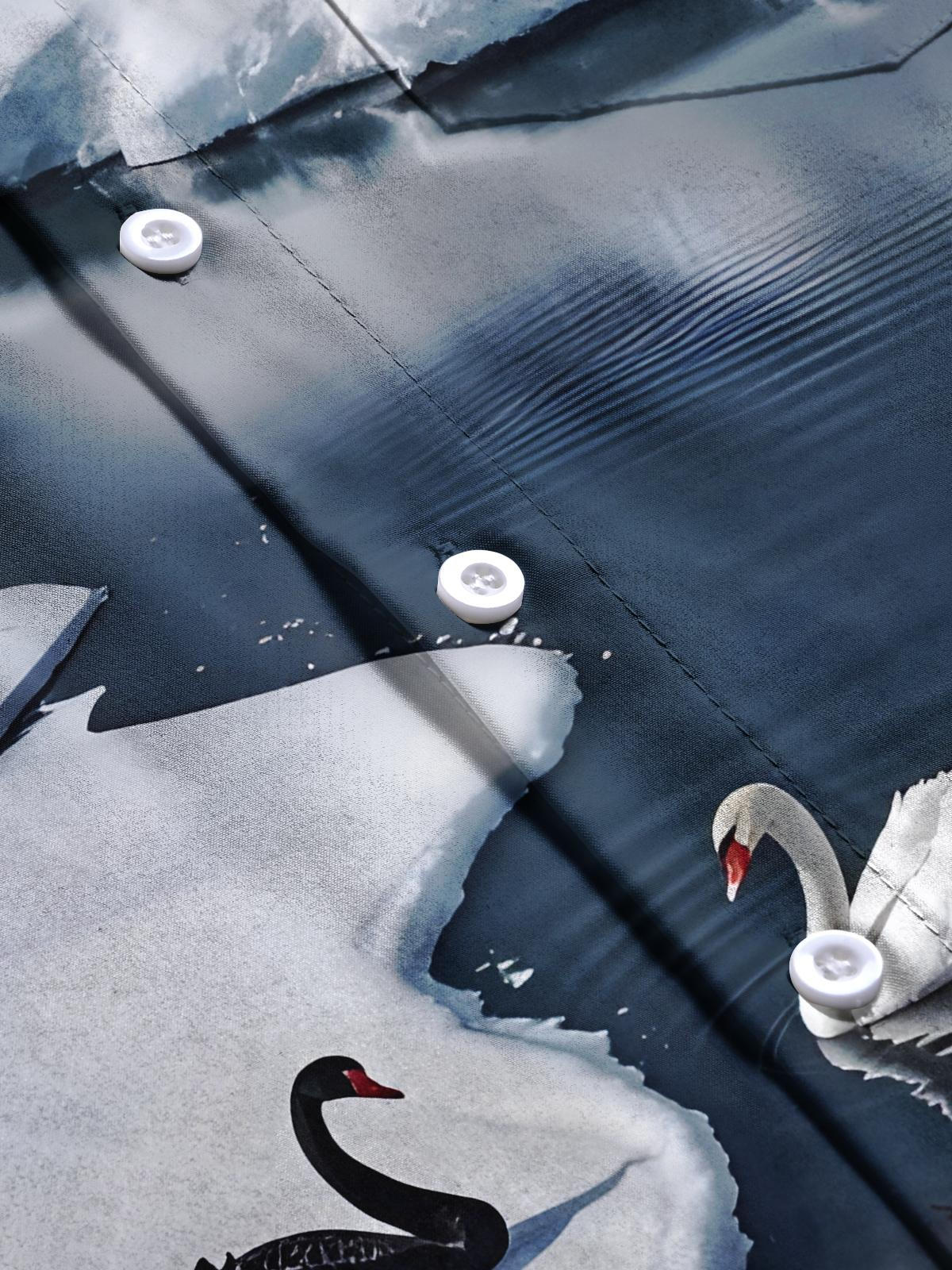 Swan Print Men's Pocket Short Sleeve Shirts