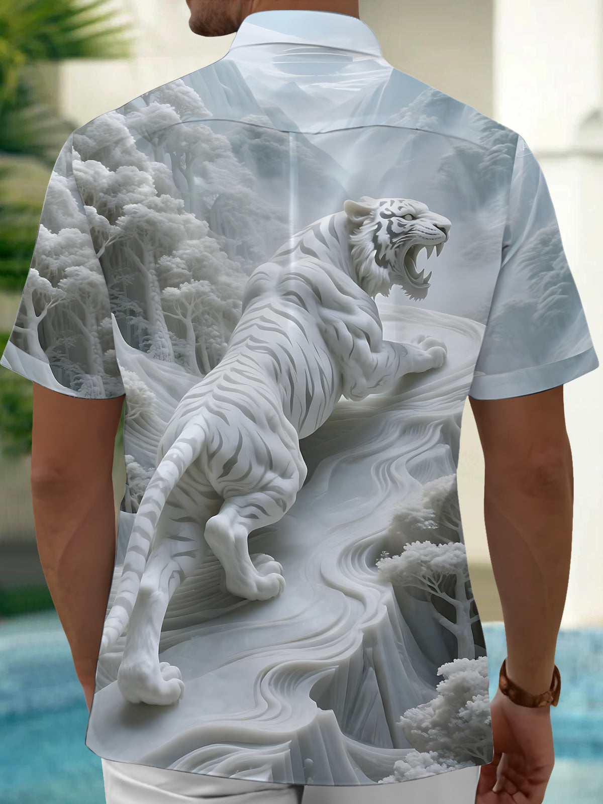Forest Tiger Art Print Men's Pocket Short Sleeve Shirts