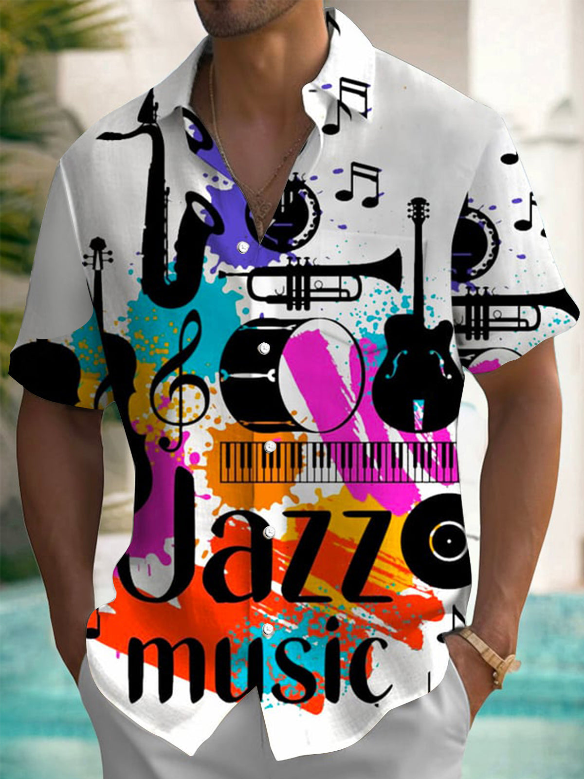 Jazz Music Short Sleeve Men's Shirts With Pocket