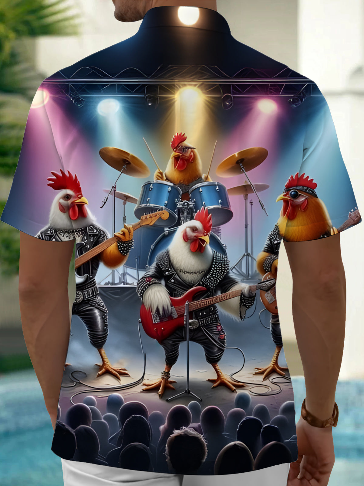 Rock Rooster print Men's Pocket Short Sleeve Shirts