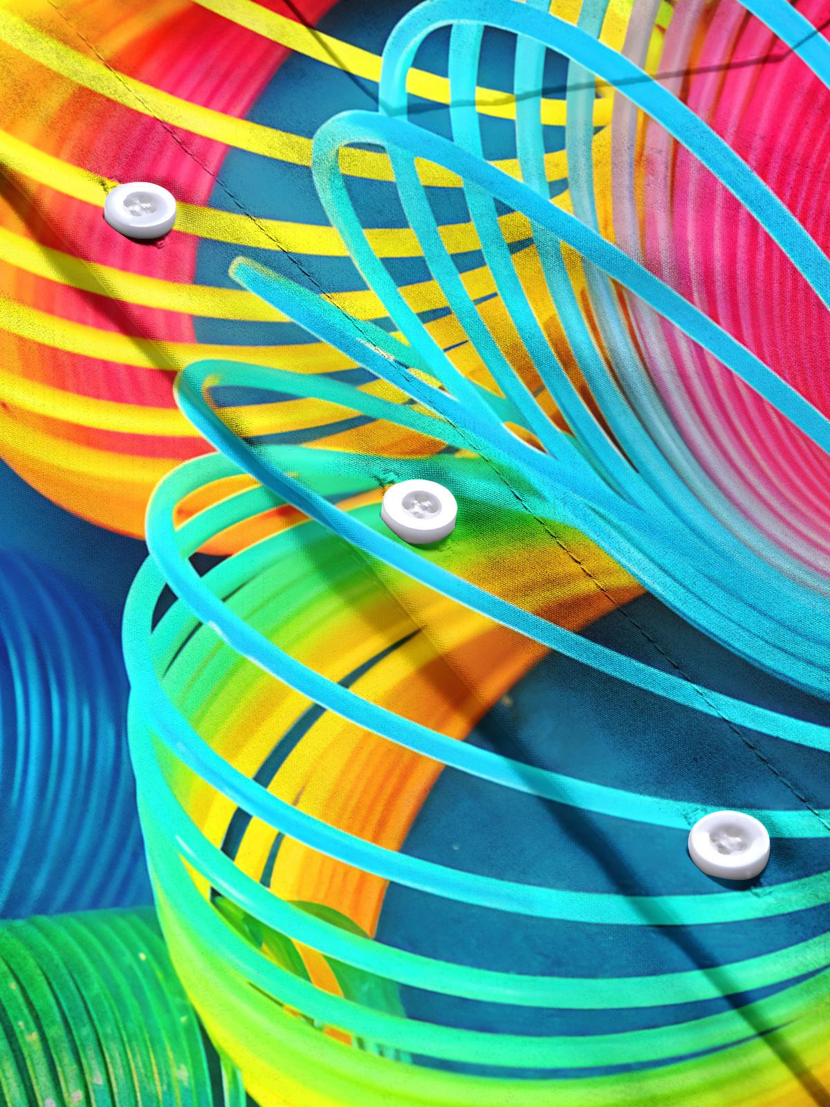 Colorful Circle Print Men's Pocket Short Sleeve Shirts