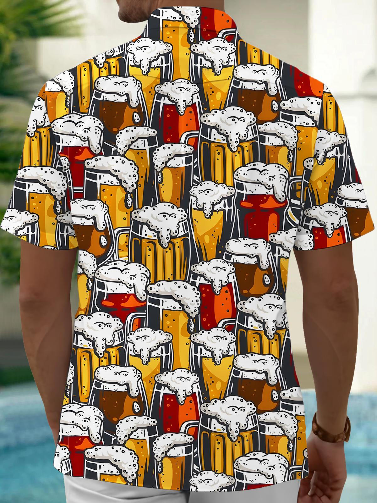 Beer Print Men's Pocket Short Sleeve Shirts