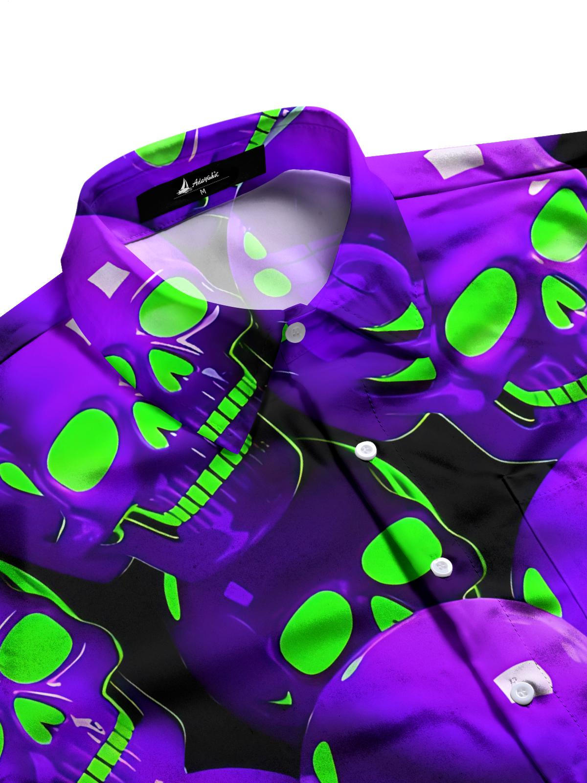 Skull Print Men's Pocket Short Sleeve Shirts