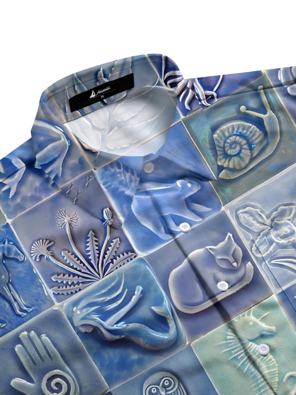 Ocean Art Print Men's Pocket Long Sleeve Shirts