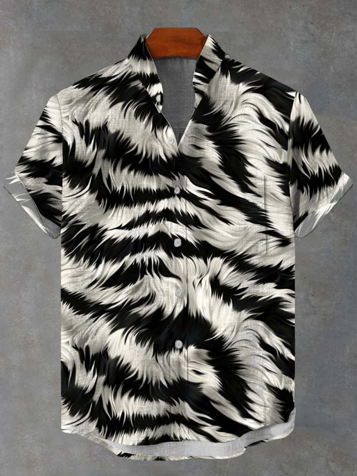 Animal Print Men's Pocket Short Sleeve Stand Collar Shirts
